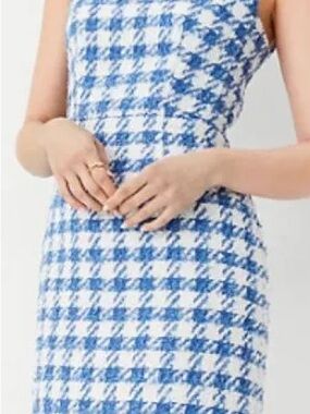 Ann Taylor Blue and White Houndstooth Midi Dress